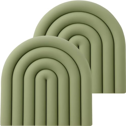 Clean & Pure Silicone Trivets for Hot Pots and Pans - Stylish and Colorful Pot Holders, Heat Resistant Mats for Countertop, Hot Pads, Modern Multi-Purpose Trivet Mat, Coasters (Set of 2) (Green)