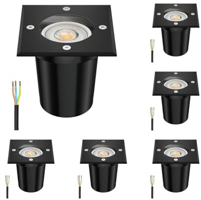 ledscom.de 6x Boden-Einbauleuchte RELI für außen, IP67, schwarz, 11 x 11cm, inkl. 7,6W LED Lampe 1103lm, 33°, warmweiß