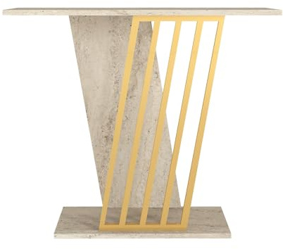 moebel17 Konsolentisch Ablagetisch Beistelltisch, Holz, Beige mit Granit Optik, mit Massivholz Füße, große Schublade, viel Stauraum, 90 x 76,8 x 29,6 cm 2512