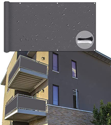 Sichtschutz 135x840cm, Balkonverkleidung, Wind- und UV-Schutz, 100% Sichtschutz für Gartenzaun Balkonzaun – Dunkelgrau