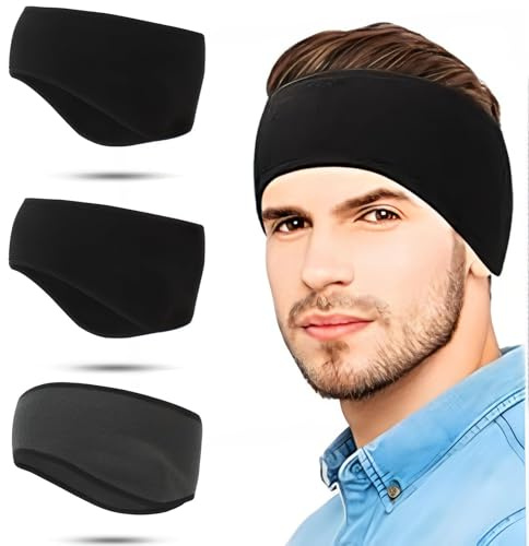 3 Stück Winter Stirnband Sport Für Unisex, Doppelschicht Winddichtes Stirnband Herren Winter, Ohrenwärmer Herren, Ohrwärmer Für Laufen, Wandern, Yoga, Skifahren, Radfahren(Schwarz, Grau)