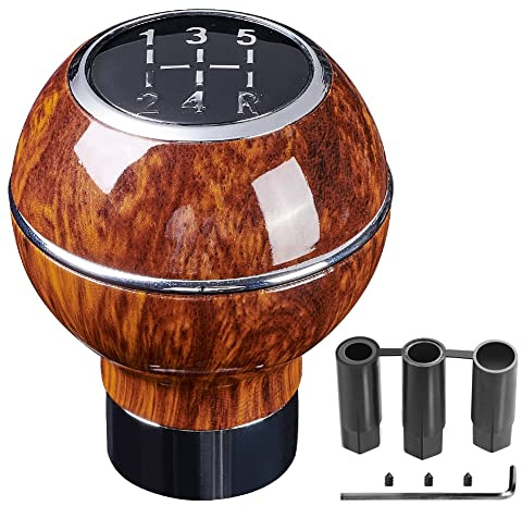 XhuangTech Wood Grain Gear Shift Knob, 5 Speed Universal Round Aluminium Alloy Shift Lever, Car Interior Accessories Fit for Most Manual Transmission Vehicle with 3 Rubber Adapters M8 M10 M12 (Silver)