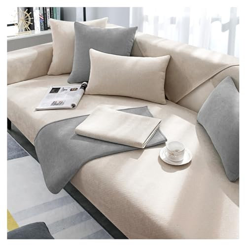 FYFWPA Sofa Überzug Chenille Sofabezug Weiche: Haustier rutschfest Sofaschoner Vintage 1/2/3/4 Sitzer Couch Überzug Einfarbig Sofaüberwürfe für U Form L Form Sektionssofa (Cremeweiß, 110 * 240cm)