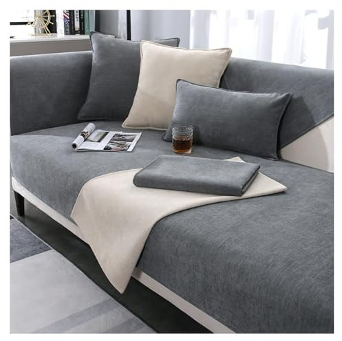 FYFWPA Sofa Überzug Chenille Sofabezug Weiche: Haustier rutschfest Sofaschoner Vintage 1/2/3/4 Sitzer Couch Überzug Einfarbig Sofaüberwürfe für U Form L Form Sektionssofa (Grau, 70 * 150cm)