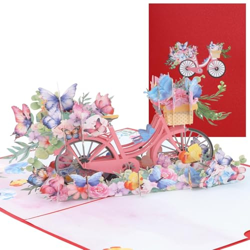 3D Pop Up Karten, Stilvolles Schmetterlings-Fahrrad-Design Pop-Up-Grußkarten mit Umschlag Pop-Up-Geburtstagskarte für Frauen Kreative Geschenke für Muttertag Valentinstag Abschlussfeiern