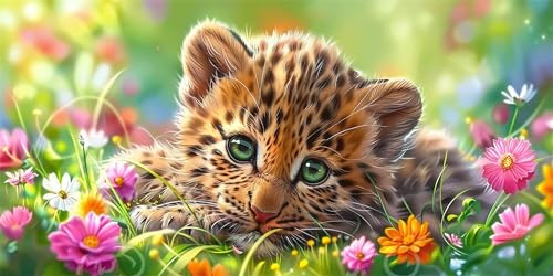 Diamant Painting Bilder Leopard Diamond Painting Karikatur Diamond Painting Kinder Diy 5D Diamond Painting Erwachsene Mosaikherstellung Stickerei Basteln Für Wandeko, Geschenke Für Frauen,30X60Cm X-18