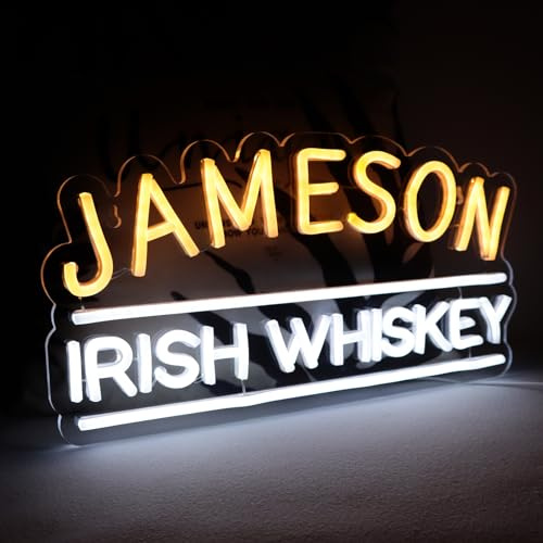 WonderfulLife Whiskey Neon Sign for Jameson in Bar Pub Man Cave or Party,Bright Led Light Suitable for Garage Decor or Business Display,5V USB Powered Easy Hanging.