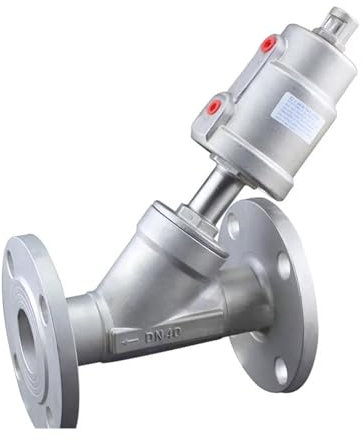 HUUOQIWY DN40 Edelstahl-Flansch-Pneumatik-Schrägsitzventil, normalerweise geschlossene Pneumatikventile(Open-Double Acting)