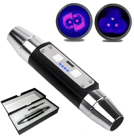 wondsunson Shortwave 254nm UVC & Longwave 365nm 395nm UVA LED Flashlight, Yooperlites Fluorescent Minerals Phosphor, Banknotes, Tagged Stamps Detector LED Torch with Optical Filter