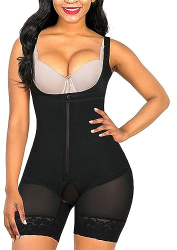 Shapewear För Kvinnor Magkontroll Body Shaper Dragkedja Öppen Byst Body Med Öppen Gren Rumplyftare Mage(Black-Medium)