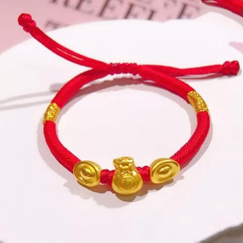 Echtes 24 Karat Gelbgold-Armband, 3D-Geldbeutel-Barren, rote Schnur, Armband, Geschenk, neu, 11,9 cm (passend für Babys)
