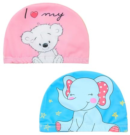 SGERUFZ 2 Bonnet de Bain Imperméable pour Filles et Enfants, Bonnet Piscine pour Cheveux Longs (Âge 2–10 Ans)