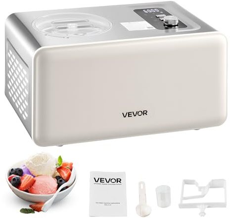 VEVOR Sorbetière Automatique Capacité de 2 L, Turbine à Glace Sorbets avec Compresseur Intégré, Machine à Glace Électrique sans Pré-congélation, avec 3 Modes, pour Desserts Snack-bars Maison