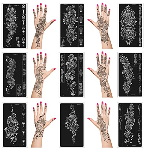 Henna Tattoo Stencils kit,Temporary Tattoos Stencils Reusable Henna Tattoo kit for Hand Forearm Airbrush Tattooing Template, Indian Temporary Tattoo Stickers