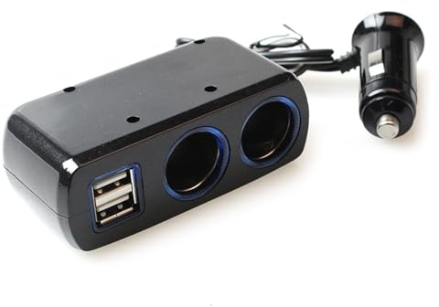 Montesy Adattatore per sigarette di ricarica per auto, 2 prese, 2 porte USB, adattatore di ricarica per dispositivi auto da 12 V/24 V