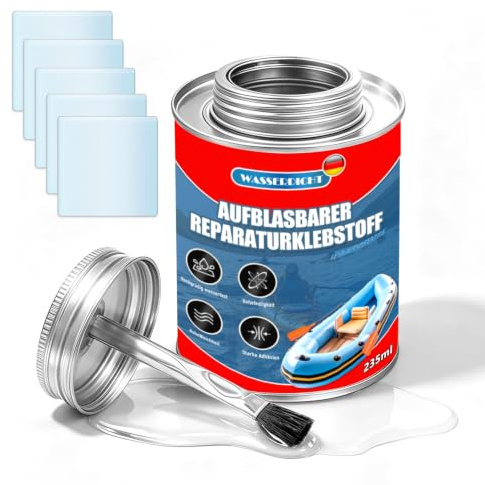 235ml Schlauchboot Reparatur Kleber Extra Stark, PVC Reparaturkleber, mit Pinsel und Anleitung, wasserdicht & transparent, für Zelte, Planen, Poolfolien, Dachbahnen & Outdoor-Ausrüstung