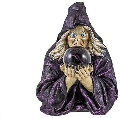 DRW Figura Busto Strega con Sfera di Cristallo in Resina Dipinto a Mano 16 cm