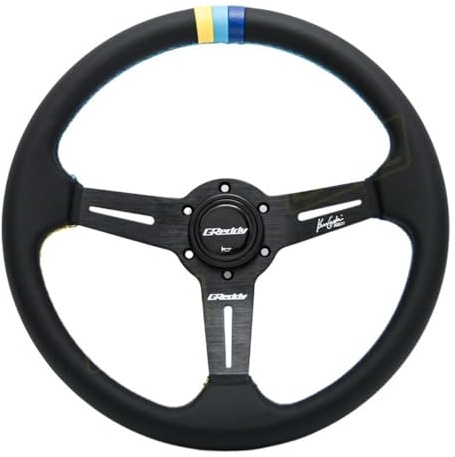Volante Desplazado Volante de cuero 14 pulgadas y 350mm for coche, volante deportivo todoterreno for deportes competición con costuras 3 colores(B)