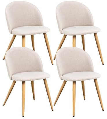 Xinyvee Esszimmerstühle 4er Set Beige Fleece Küchenstühle 4er Set Modern Farmhouse Möbel Polsterstuhl Esszimmer Skandinavische Stühle Esstisch Sessel Bequemer Stuhl Wohnzimmerstühle Eichenoptik