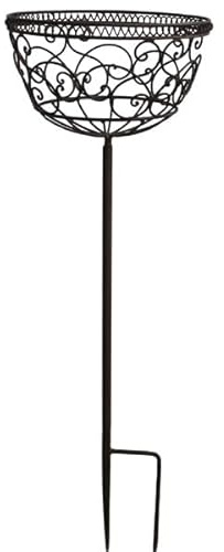 ecosoul Pflanzschale MINA Pflanzkorb Blumenschale auf Stab Blumentopfständer Pflanzgefäß halbrund Metall Dunkelbraun lackiert mit Ständer und 2 Spießen H/Dia 80/25 cm