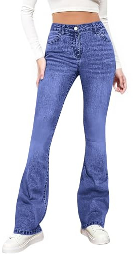 HUYTERTDR Flared Jeans for Women Stretchy High Waist Skinny Denim Trousers Tummy Control Bootcut Pants Casual Denim Jeggings with Pockets Comfort Bootcut Jeans Legging for Women Bell Bottom