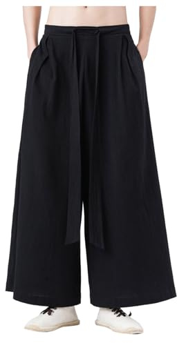 Hakama Pantalon samouraï pour homme - Pantalon de yoga japonais avec jambes larges - Coupe ample - Pantalon baggy sarouel - Couleur unie - Pantalon de jogging hip hop gothique streetwear Harajuku