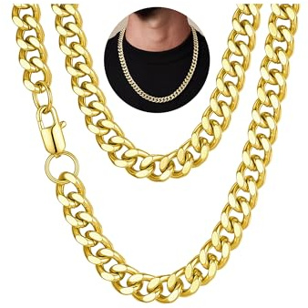 Turandoss 5/8 mm 14K förgylld pansarkedja för män, silverfärgad rostfritt stål robust ljusäkta halsband för män smycken gåva med 45–76 cm, 24, Rostfritt stål, Kubisk zirkonia