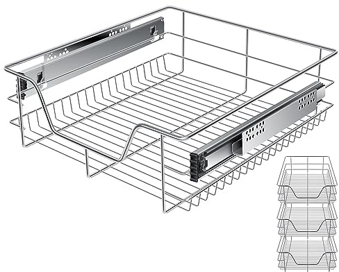 KESSER® Teleskopschublade 3er Set 50cm Schrankbreite verchromt aus Edelstahl Schubladeneinsatz für Küchenschrank Korbauszug Schrankauszug, Silber