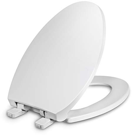WSSROGY Toilet Seat Elongated with Cover Soft Close, Easy to Install, Plastic, White, Suitable to Elongated or Oval Toilets