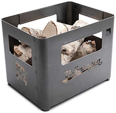 BRISA VW Collection - Parrilla de Fuego Volkswagen en Forma de Caja de Bebidas Hecha de Acero cortenmultifuncional (Negro/Acero corten)