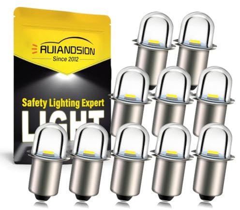 Ruiandsion Upgrade LED Flashlight Bulb 4.5V P13.5S Base Socket White LED Bulbs Replacement for Headlamp Flashlight Torch Lights,Non-Polarity (Pack of 10)