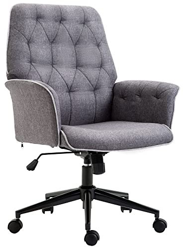 HOMCOM Bürostuhl mit Wippfunktion Drehstuhl Home-Office-Stuhl höhenverstellbarer Schreibtischstuhl Computerstuhl Arbeitsstuhl mit Armen 360°-Drehräder Schaumstoff Dunkelgrau 66 x 69 x 89,5-97 cm