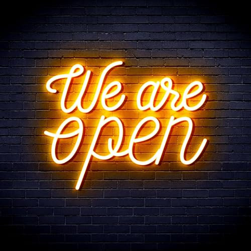 We 're Open Flex Silikon-LED-Neonschild, goldfarben, st16s33-fnu0424-e