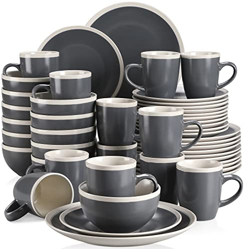 vancasso, Série SEESAMI. Service de Table Complet en Céramique Matte, 48 Pièces pour 12 Personnes, Assiette Plate, Assiette à Dessert, Bols, Tasse Mug, Style Moderne