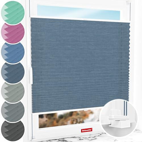 Schuette® Plissee ohne Bohren ● Melange Kollektion: After Rain (Blau) ● 85x120cm (Breite x Höhe) ● Suprafix Faltrollo X Klemmfix Rollo ● Blitzschnelle Montage inkl. Video