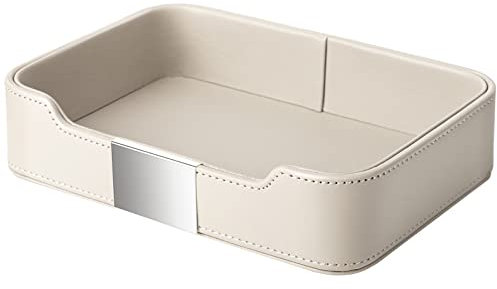 SANZIE Bandeja de cuero de lujo para almacenamiento de escritorio, bandeja decorativa para mesa de entrada para sostener joyas, cartera, accesorios para el hogar y la oficina (gris (metal plateado)
