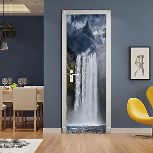 A.Monamour Türtapete Selbstklebend Türfolie Türposter 3D Wasserfall Landschaft Mit Bedecktem Himmel Vinyl Folie Türdeko Tapete Wandbild Türaufkleber Türtattoo 85x200cm