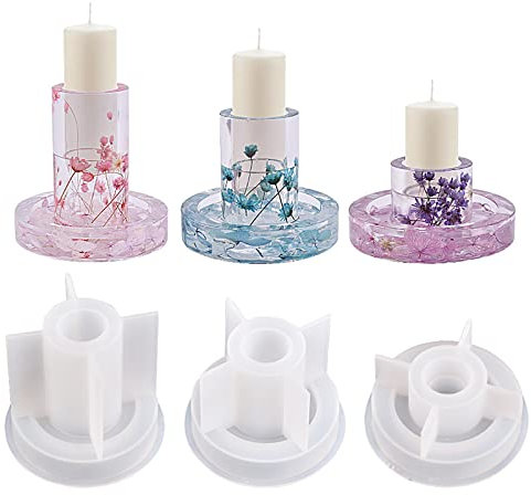 Bekecidi 3 Stück Kerzenhalter Harzform, Kerzenständer Silikonformen Epoxidharz Gießform Stumpenkerzenhalter Form DIY Dekoration Handwerk für Zuhause Party Ornament