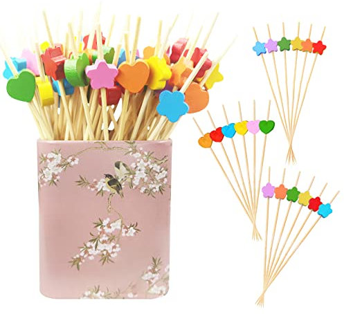TTYSHIP® 300 Stück Cocktailspieße, Bunte Spieße Fingerfood, Cocktailspieße Holz für Hochzeit, Geburtstag, Weihnachten, Valentinstag (3 Stile)