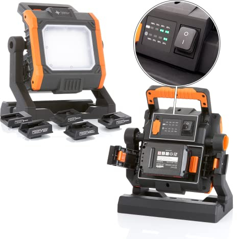 Northpoint LED Baustrahler Arbeitsstrahler 4000 Lumen 5000 Kelvin IP65 dimmbar max. 35W kompatibel mit 8 Akkusystemen 18-20V (Bosch, Maktia, Metabo, Dewalt/Milwaukee, B&D/PorterCable/STANLEY)