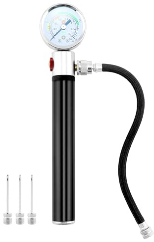 QWORK Sports Ball Air Pump with Pressure Gauge, Basketball Pump Volleyball Pump Soccer Ball Powerful Air Pump, Bicycle Tire Pump, Sports Hand Pump, Balloon Pump,Flexible Hose (Black)