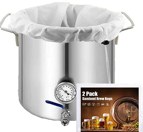 Samlomi Brew Bag 2 Pack Reusable 5 Gallon, Large Fermentation Nylon Wine Straining Bag 250 Micron Grain Bags Home Brewing Fine Food Mesh Bag, 22×26