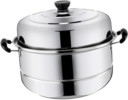 PRETYZOOM Cuiseur Vapeur Inox 30 Cm Double Couche Acier Inoxydable Cuisson Vapeur et Soupe Compatible Induction Gaz Électrique Usage Familial Multifonction