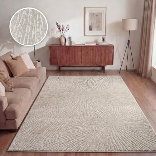 TT Home Wohnzimmer Teppich Esszimmer Kurzflor Boho Design Skandinavisch Abstrakte Optik Unifarben Hoch-Tief-Effekt Modern, Größe:80x250 cm