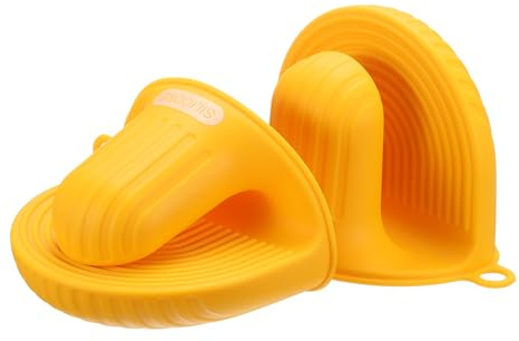 sourcing map 2 Pcs Silicone Oven Mitts, Heat Resistant Mini Oven Gloves Silicone Pot Holders Mini Finger Protector Cooking Pinch Grips for Air Fryer Kitchen Cooking & Baking, Yellow