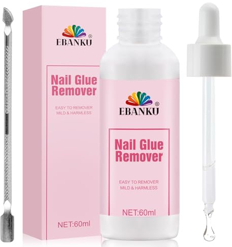 EBANKU 60ML Dissolvant Professionnel Pour Colle à Ongles, Dissolvant Colle Rapide et Facile pour Faux ongles avec Repousse Cuticules, pour Faux Capsules Américaines Ongle