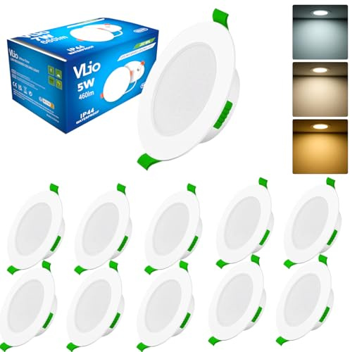Vlio 5W 68mm LED Einbaustrahler 230V Dimmbar, IP44 LED Spots 460LM Warmweiß Neutralweiß Kaltweiß, 24mm Ultra Flach Deckenspots für Badezimmer Küche, 10er Set