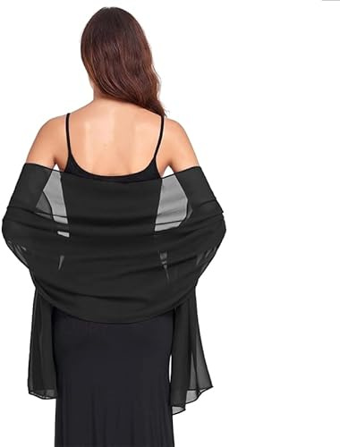 Van Der Rich ® - Gasssjal av Siden Tyll Sjal Lätt - Kvinnor, svart, 190 cm x 80 cm