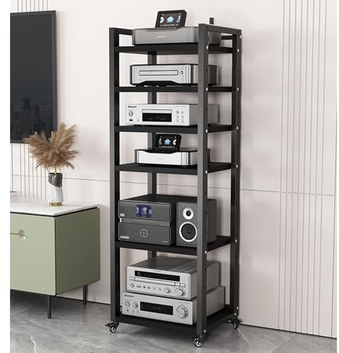 Adjustable 63 Stereo Rack Cabinet 6-Tier Audio Tower Stand for Turntable & AV Receiver Versatile Media Storage with Shelving Perfect for Home or Studio Use