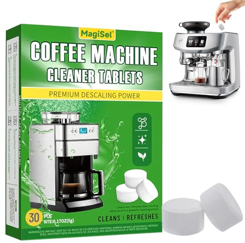 Pastiglie anticalcare per macchine da caffè, 30 pezzi, compatibilità universale, formula a base vegetale, fornitura 1 anno, compresse detergenti ad azione rapida